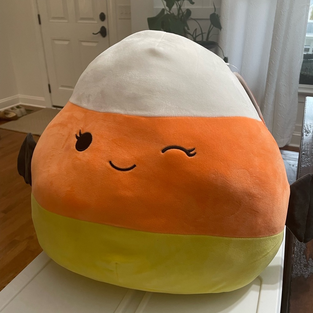 NWT 16” Squishmallow Casey the Candycorn with Bat Wings. Perfect condition!